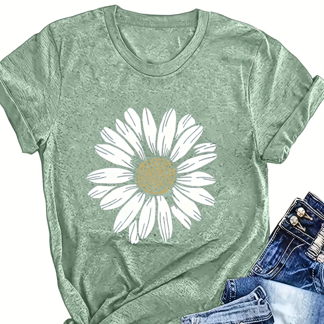 Women's Floral Print Short Sleeve T-Shirt with Slight Stretch