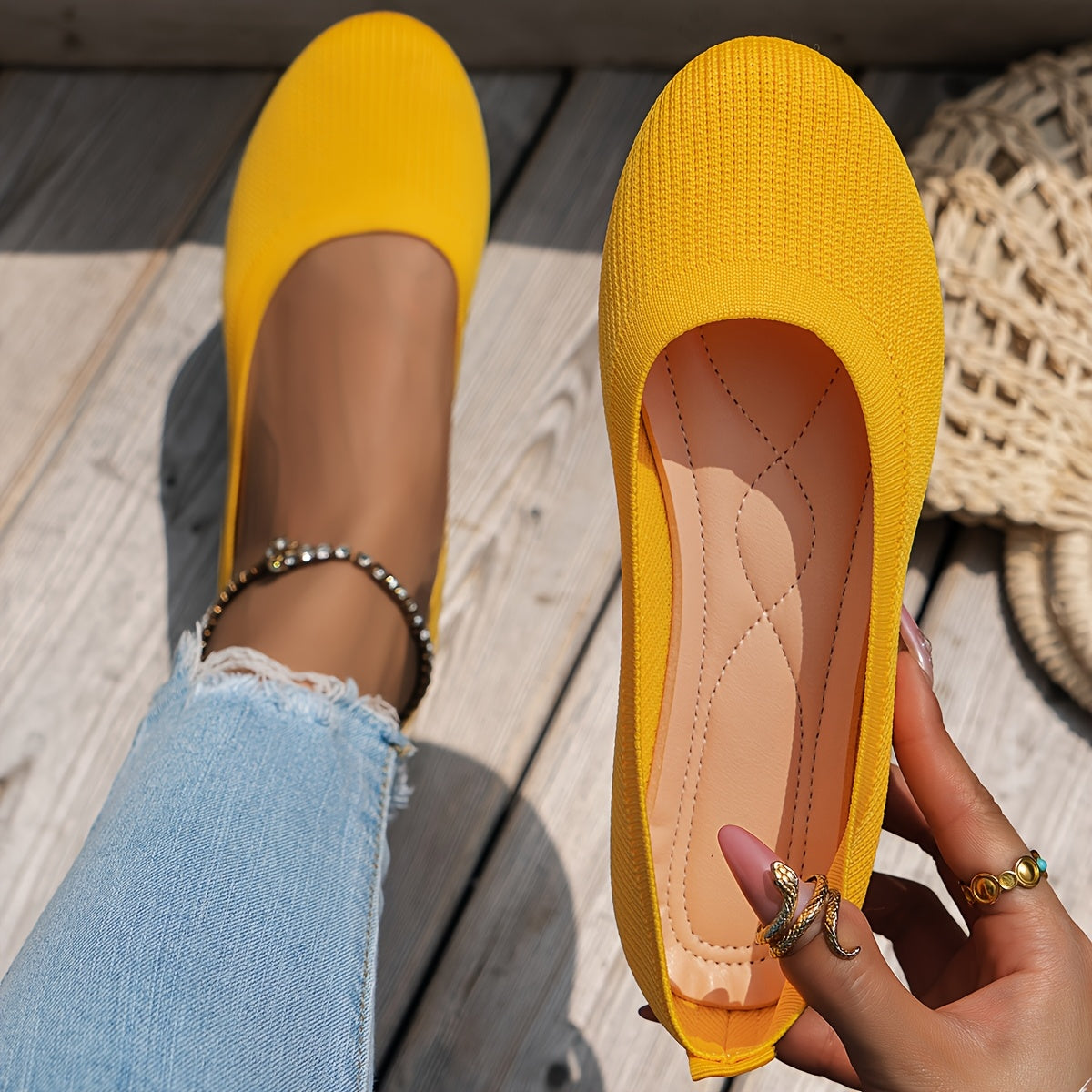 Ayollar yozgi nafas oladigan slip-on tufli - dumaloq barmoqli kundalik ofis poyafzali