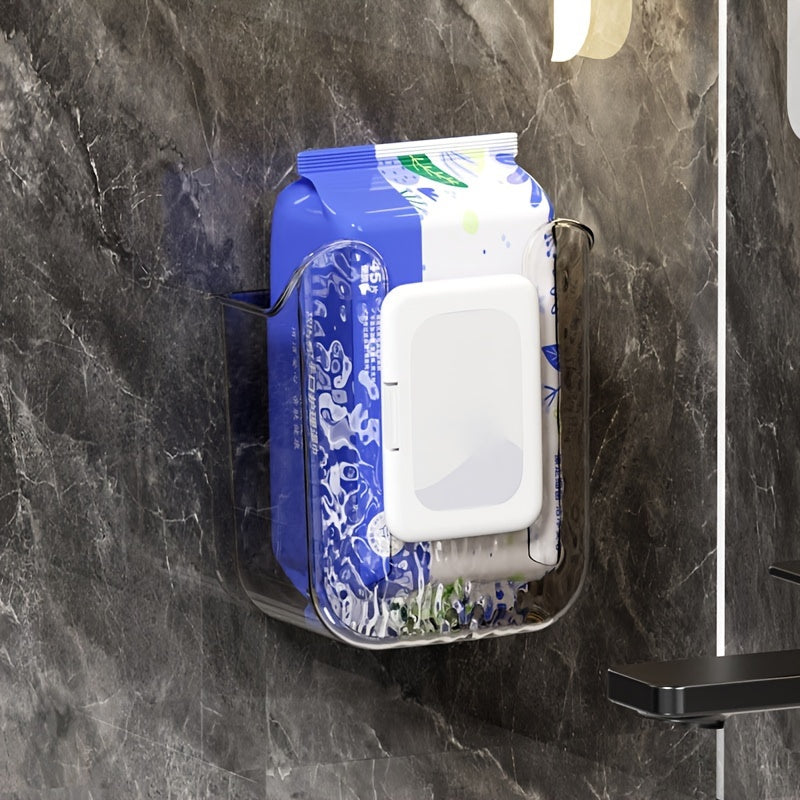 Wall-Mounted Tissue Holder Box for Wet Wipes No-Drill Bathroom Kitchen Organizer
