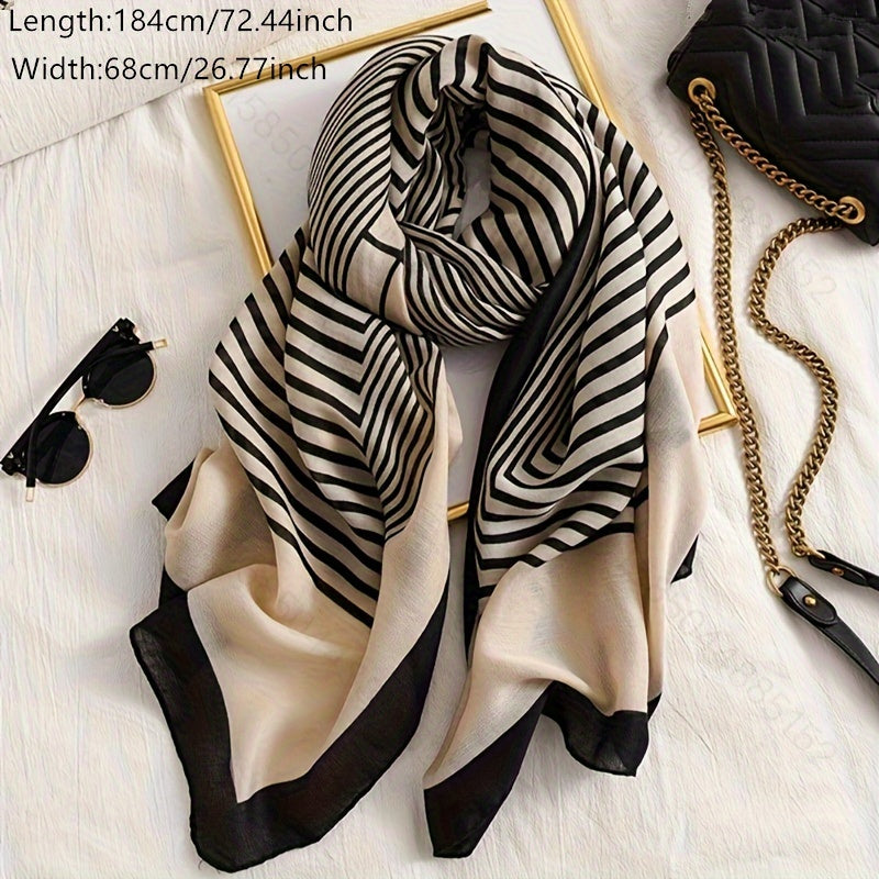 Striped Linen Scarf for Women Lightweight Spring Summer Shawl Sun Protection
