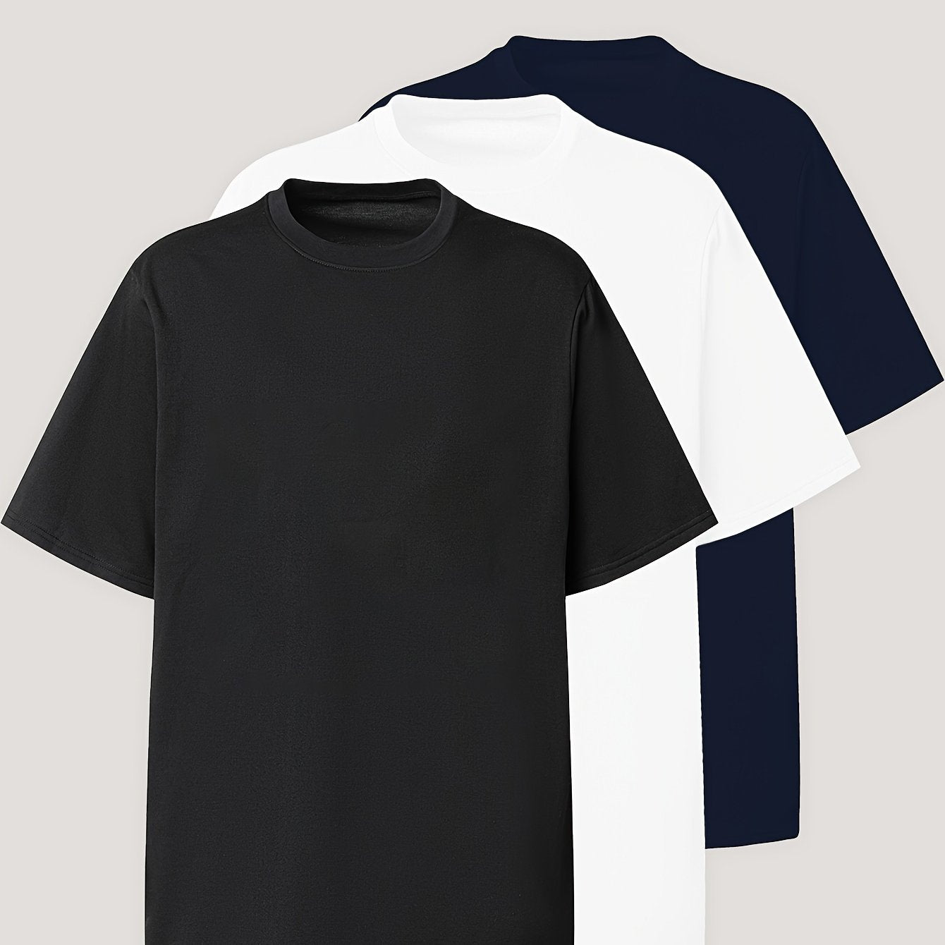 Plus Size Men's Solid 3-Piece T-Shirt Set for Summer Casual Streetwear