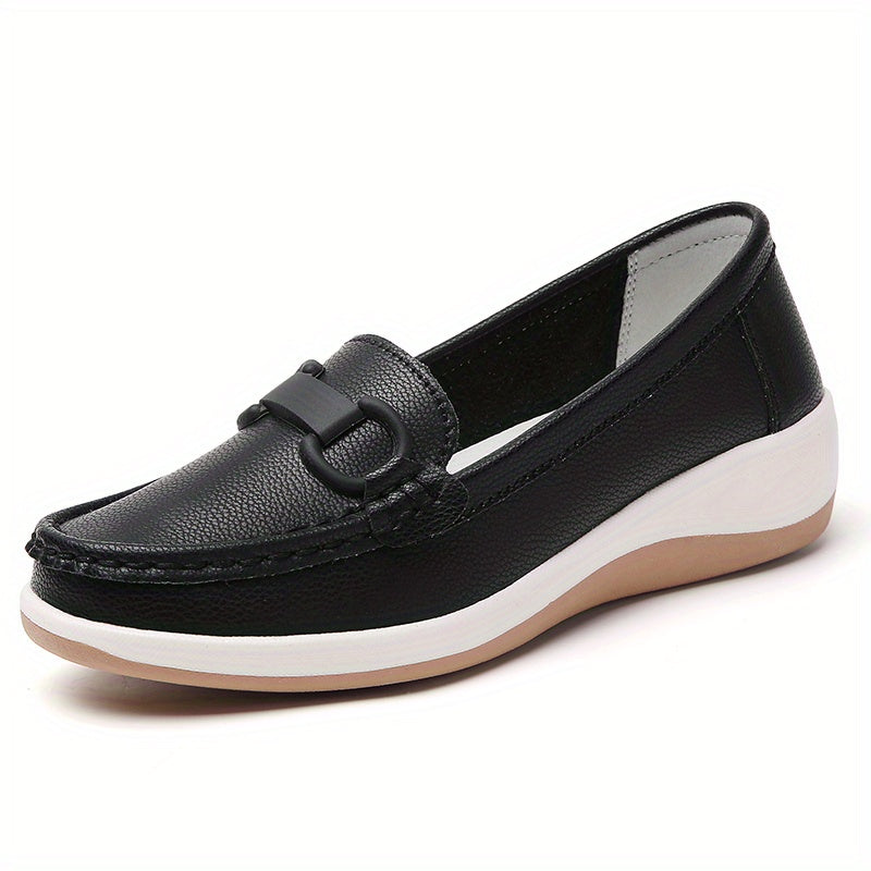 Women's Beige Slip-On Loafers Casual Flats Rounded Toe Low-Top Upper