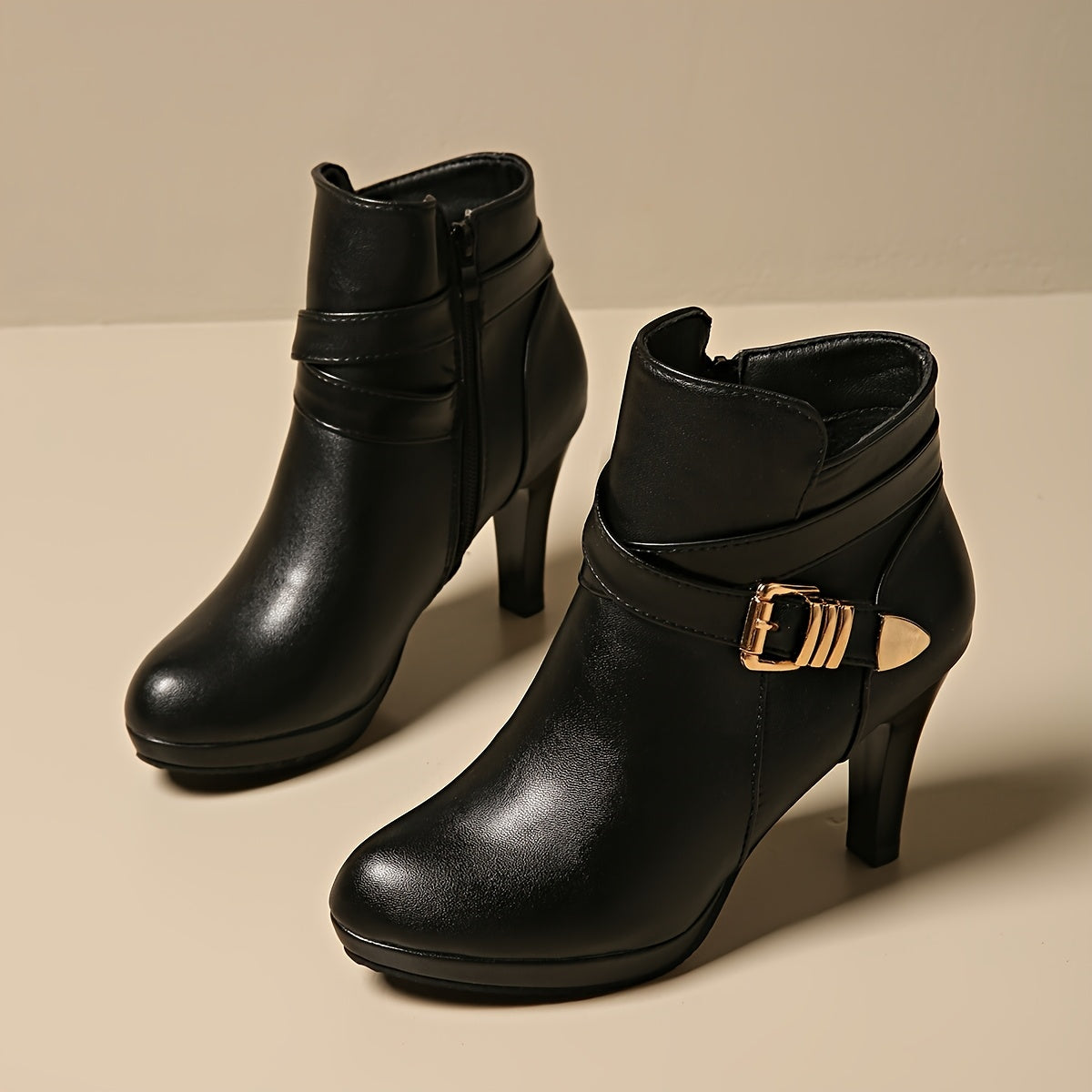 Women's Mid-Calf Leather Boots Chunky Heel Black White All-Season