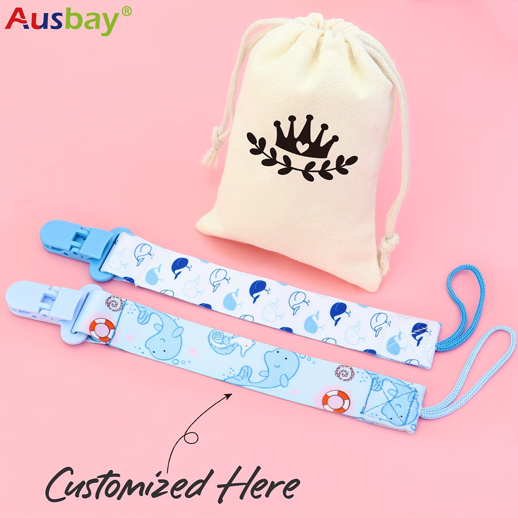 Set of 3 Personalized Baby Shower Gift Clips with Custom Names and Chain Clips