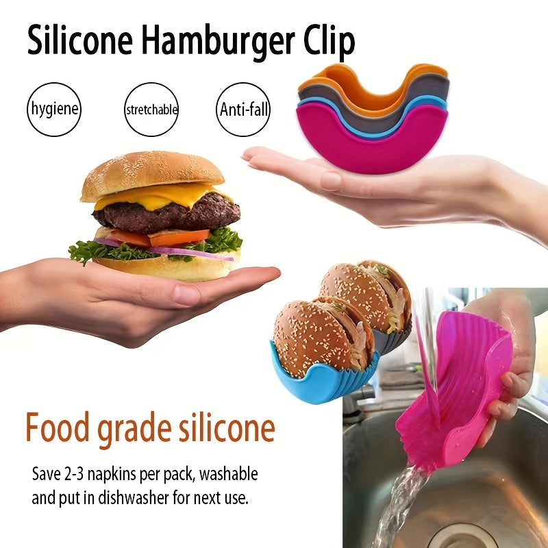Set of 4 Silicone Hamburger Clips for Portable No-Contact Food Storage