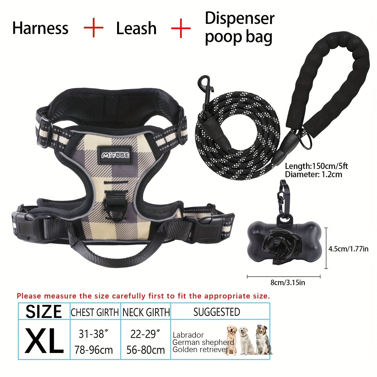 No-Pull Dog Harness and Leash Set with Reflective Features for Medium and Large Dogs