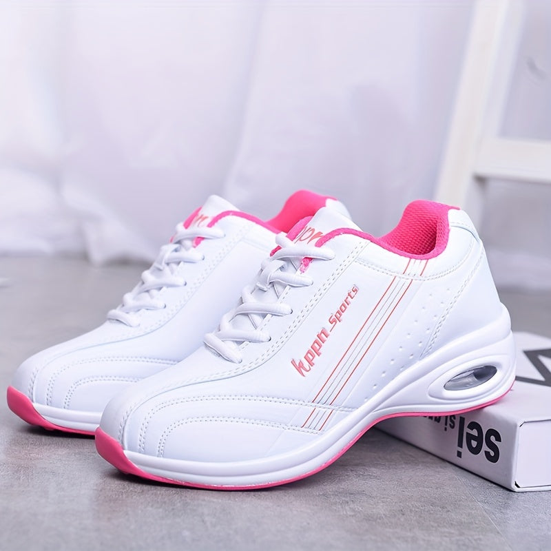 Women's Casual Low-Top Sneakers Breathable Microfiber White Pink Accents