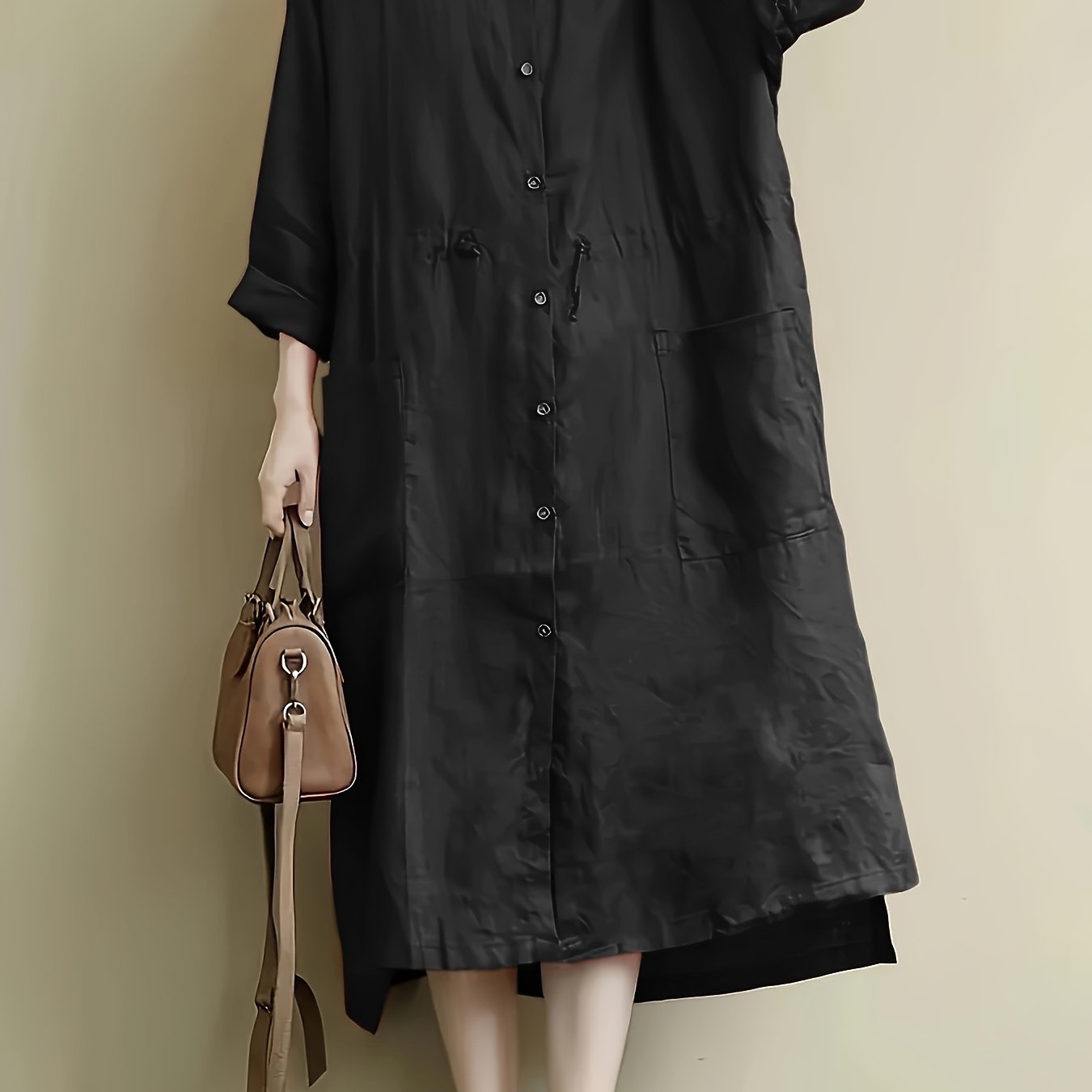 Red Linen Shirt Dress Casual Loose Fit Button Detail Non-Stretch Fabric Spring Collection