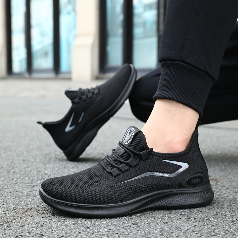 Men's Casual Athletic Sneakers Breathable Knit Upper Non-Slip Rubber Sole Lightweight Black White