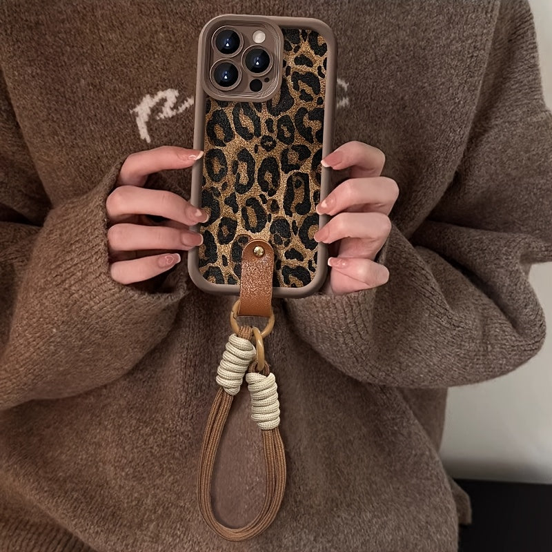 Brown Leopard Print TPU Lanyard with Lens Protection