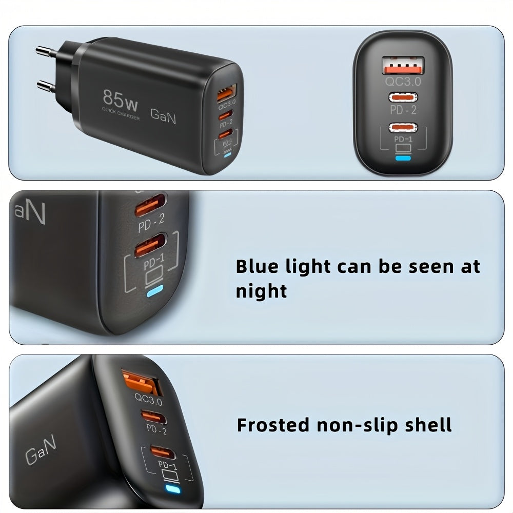 85W GaN Charger with PPS PD QC 3.0/4.0 USB-C Fast Charging for Multiple Devices EU Plug