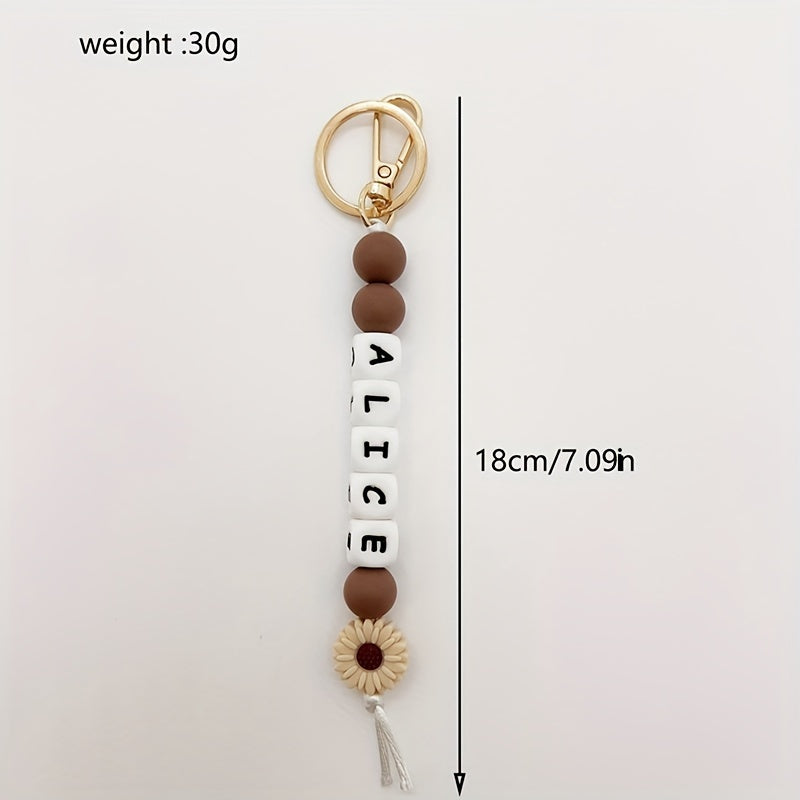 Personalized Name Keychain with Daisy Silicone Bead and Letters for Backpacks and Gifts