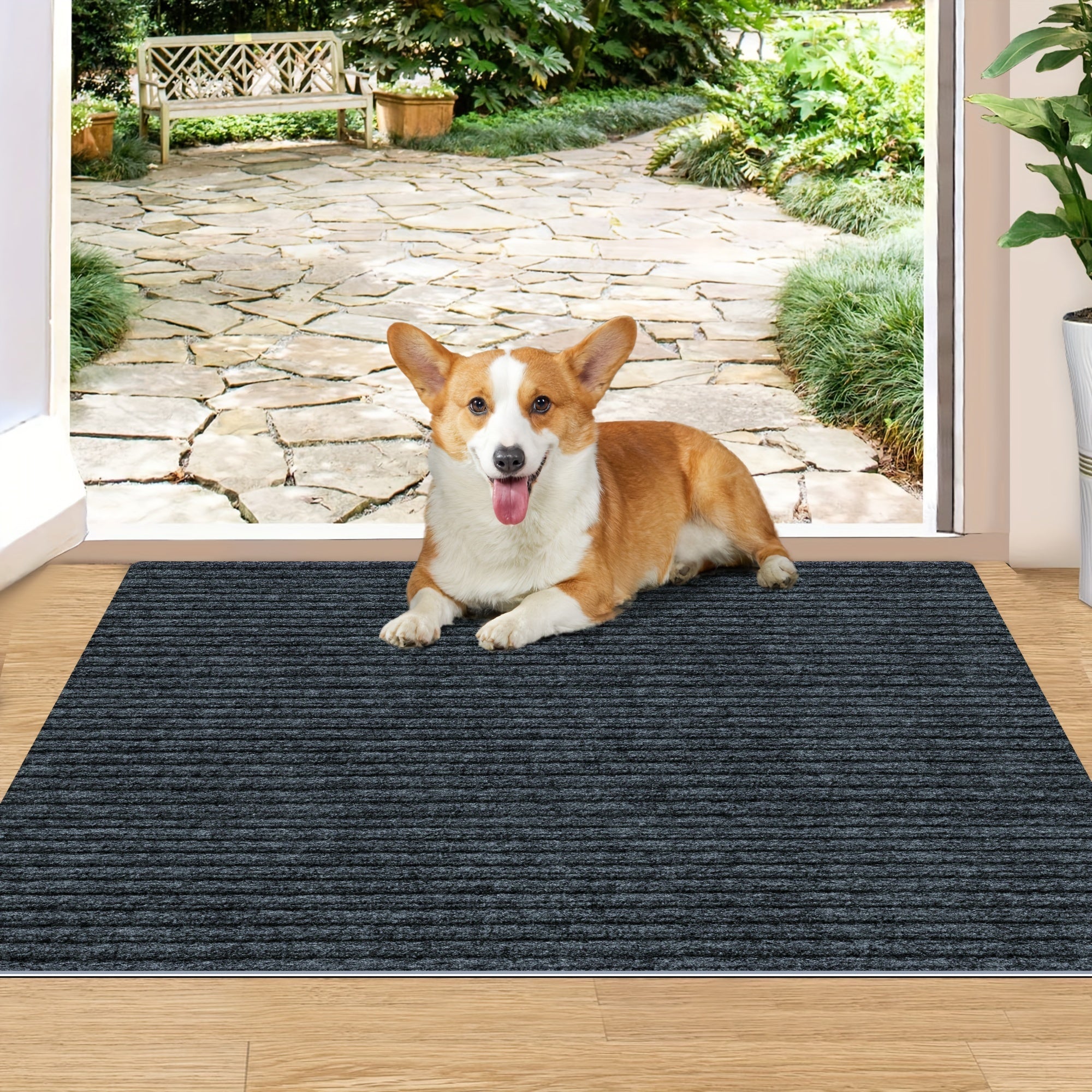 Striped Non-Slip Absorbent Doormat for Entrance, Balcony, or Patio