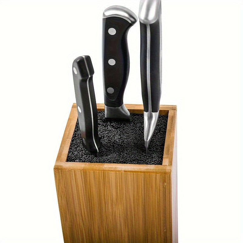 Universal Bamboo Knife Block with Removable Washable Lining for Versatile Kitchen Storage