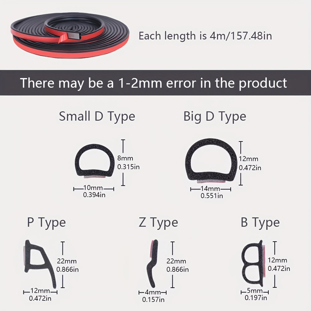 Car Seal Strip Rubber Gasket for Trunk Hood Door Sealing Tape 4M