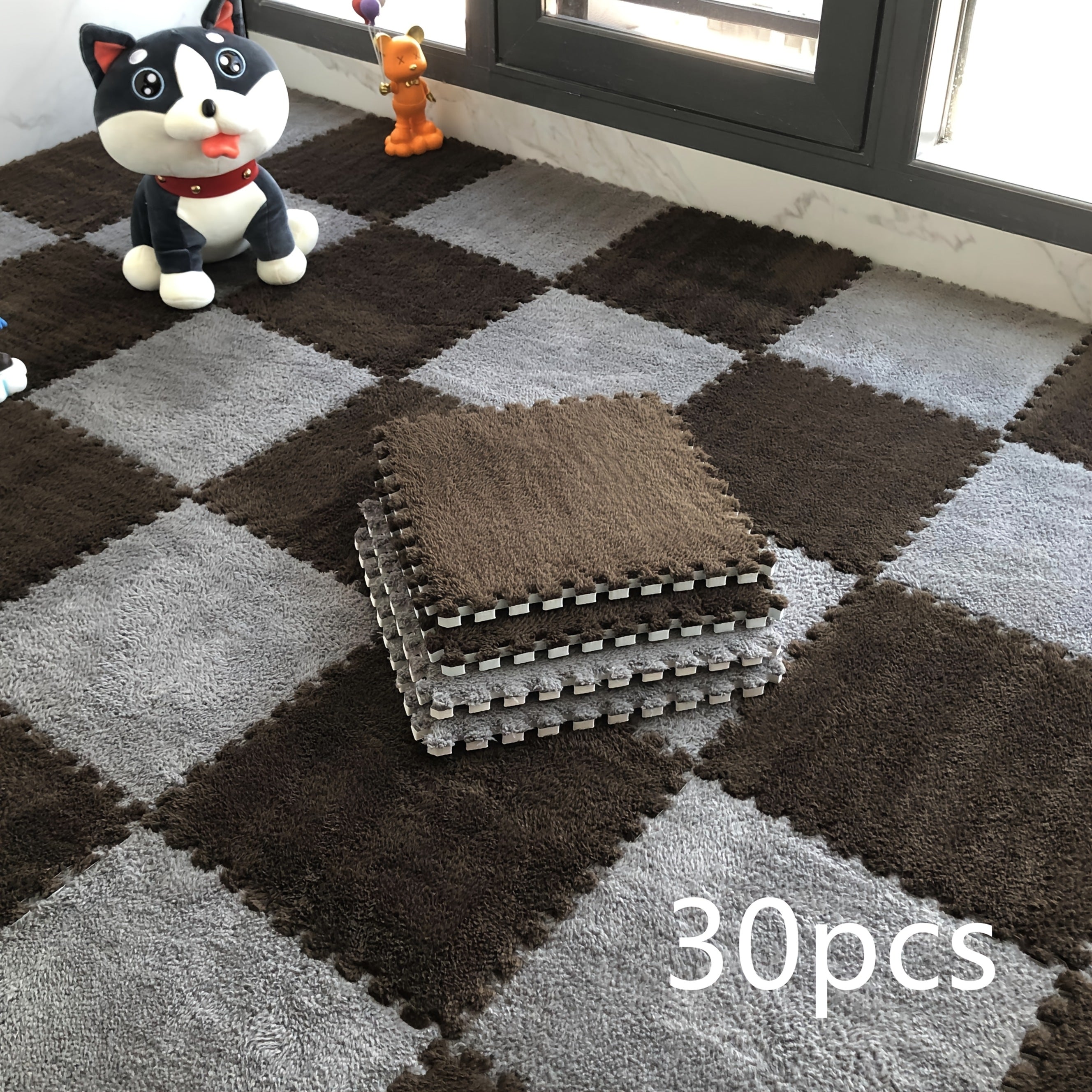 Interlocking Puzzle Carpet Tiles 30 Pack Low Pile Washable Indoor Bedroom Noise Reduction