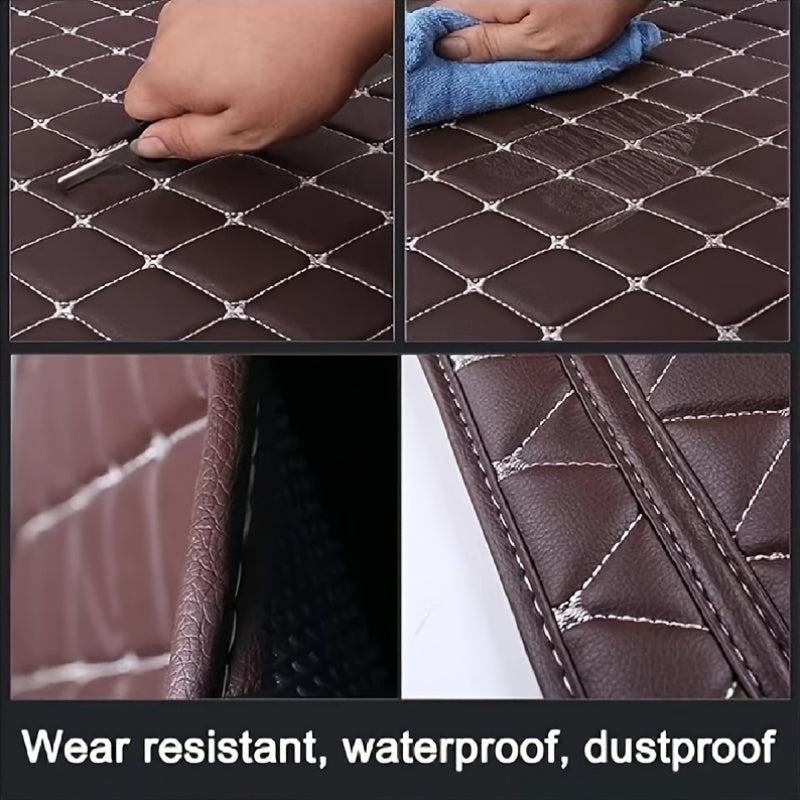 Premium Faux Leather Car Floor Mats All-Weather Scratch-Resistant with Red Stitching