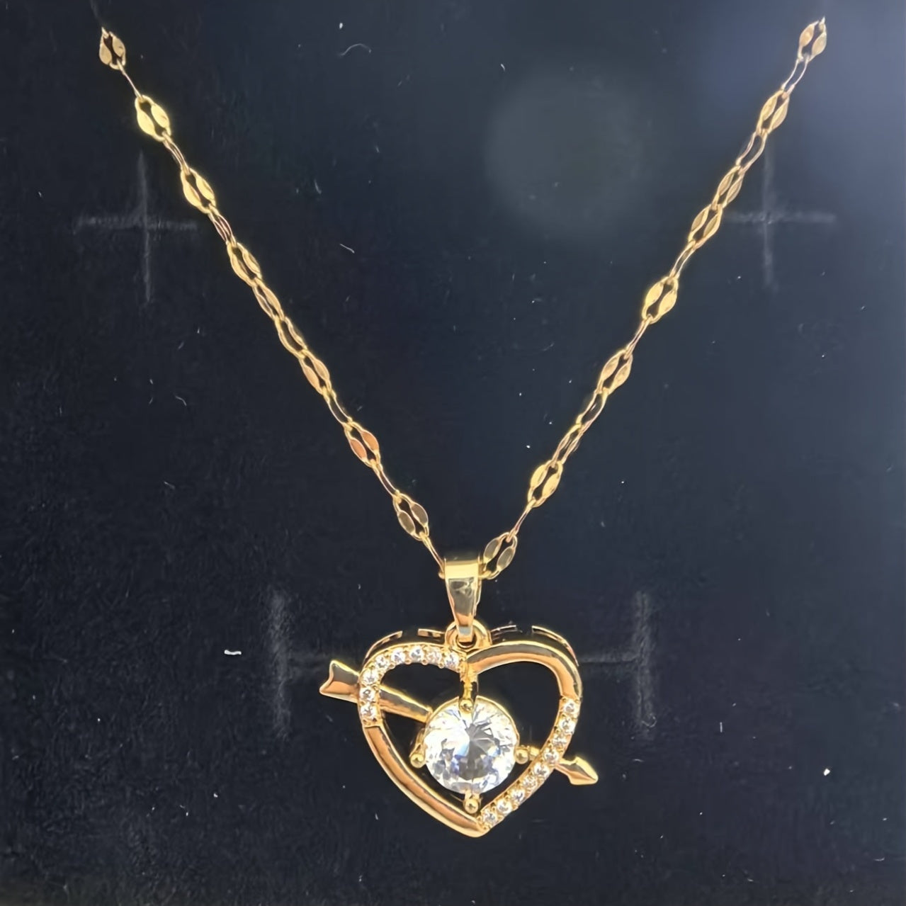 Heart Pendant Necklace for Women Titanium Steel with Sparkling Stone Daily Wear Jewelry