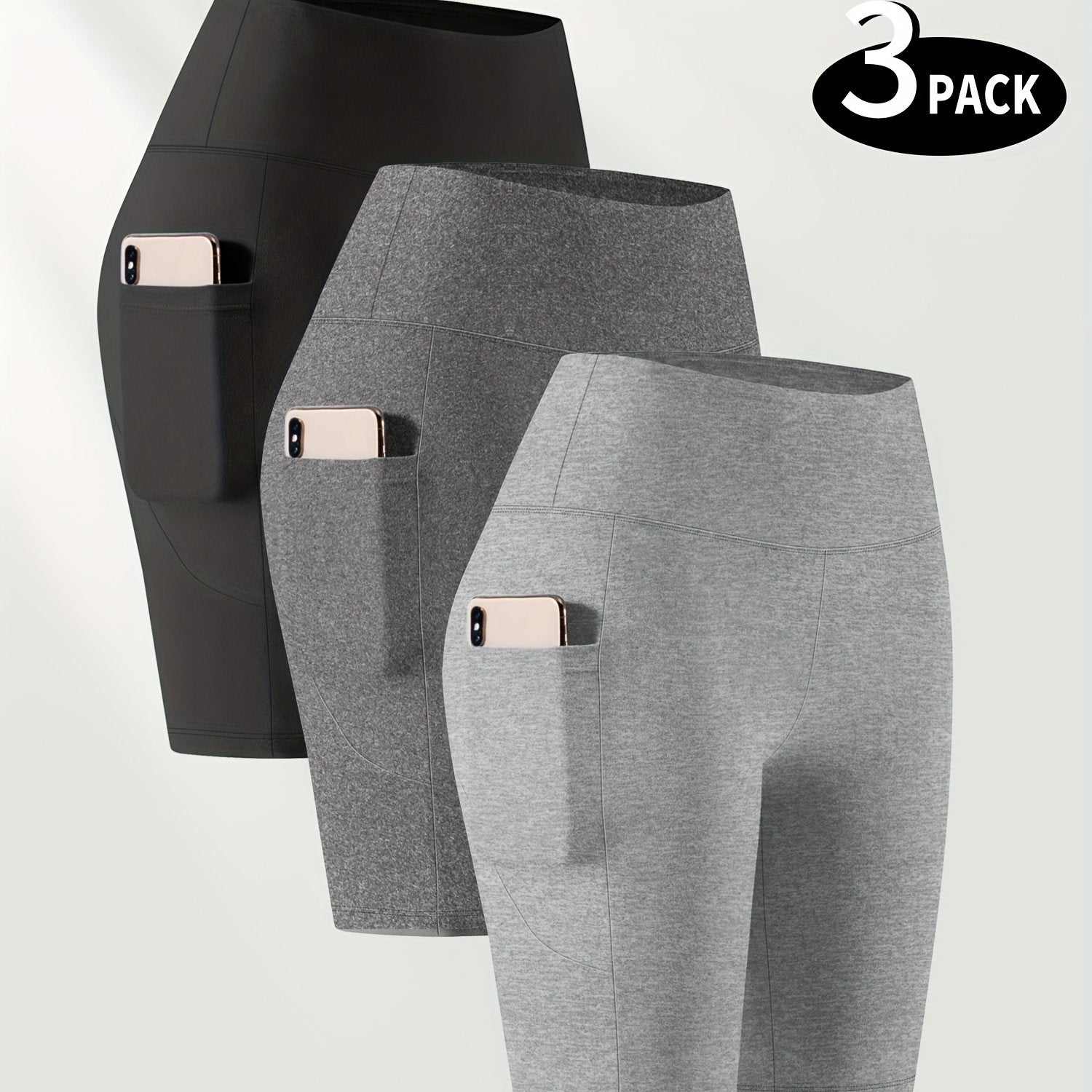 Ayollar uchun kattaroq o'lchamli yuqori belli bir rangli shortlar faoliyat kiyimlari to'plami, 3 ta