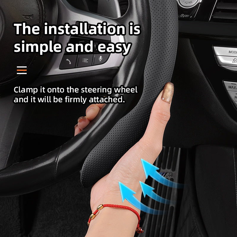 Universal Breathable PU Leather Steering Wheel Cover 2PCS Anti-Slip Durable