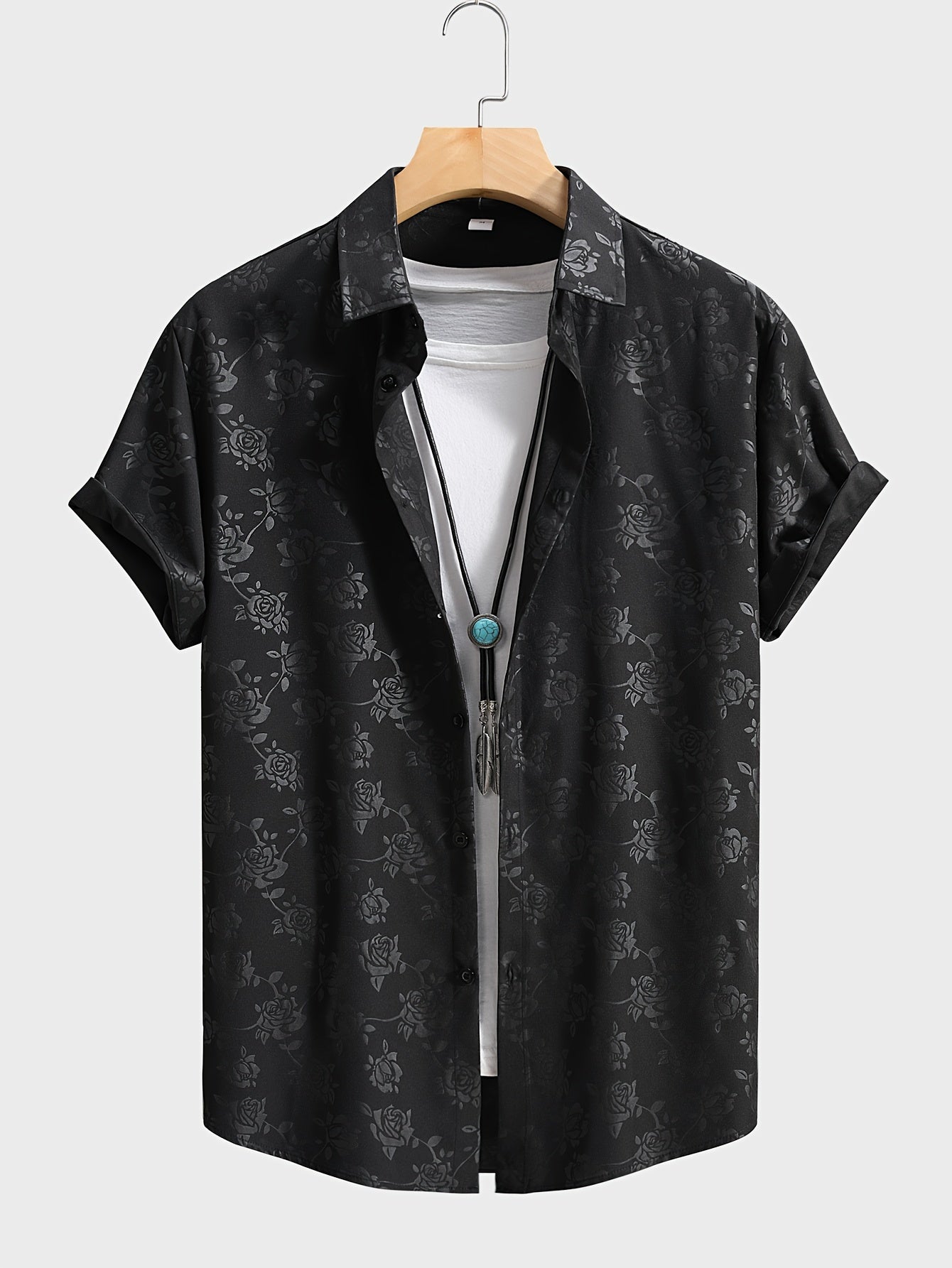 Men's Casual Floral Polyester Suit with Lapel Collar for Summer