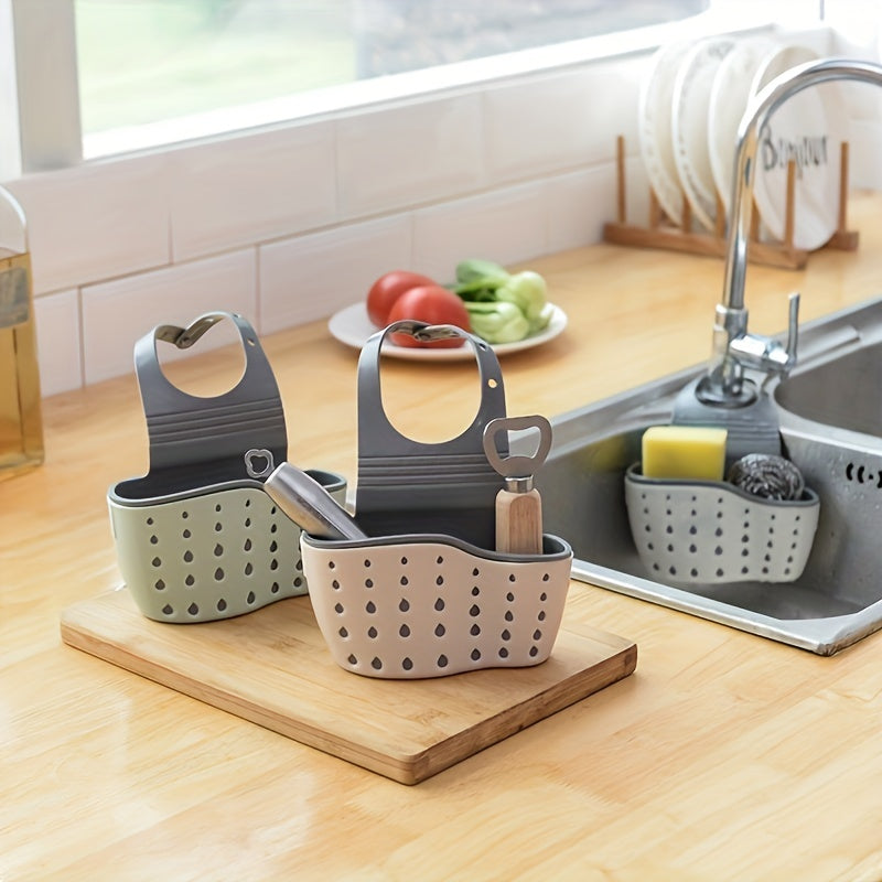 Cesta colgante para lavabo con estante para esponja y organizador, correa ajustable, almacenamiento para cocina y baño