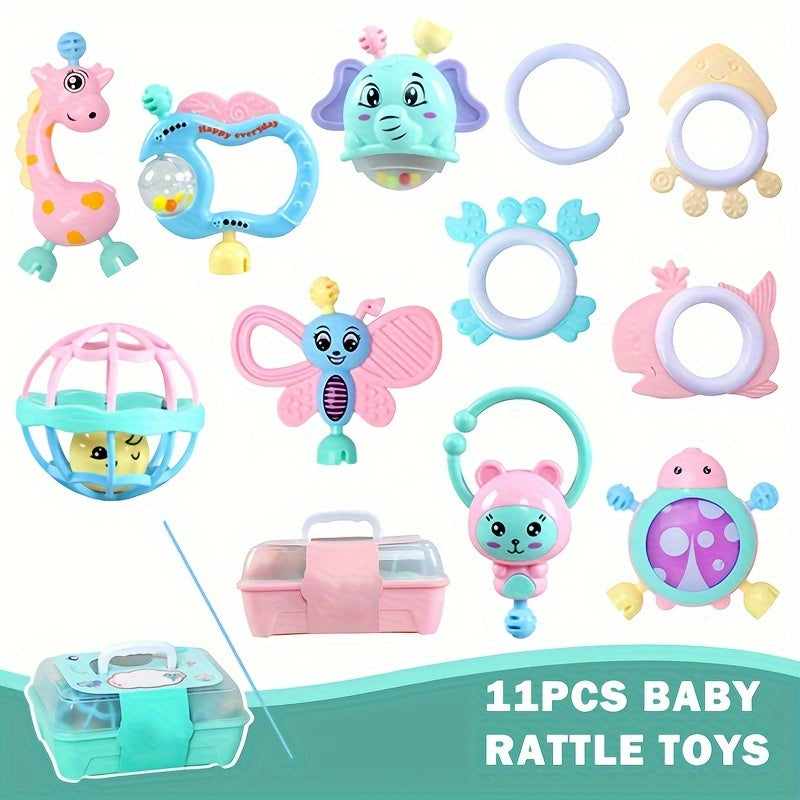 Baby Rattle Toys for 3M+ Children Educational Chewing Set with Storage Box in Mixed Color