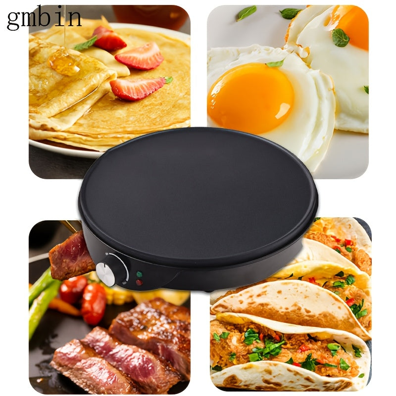 GMBIN Elektr Pancake va Omelette tayyorlagich, yopishmaydigan, sozlanadigan issiqlik nazorati bilan, 30cm aylana plita, bir tomonlama issiqlik, 1000W-1200W, 220V-240V, Yevropa standarti rozetkasi, alyuminiy material