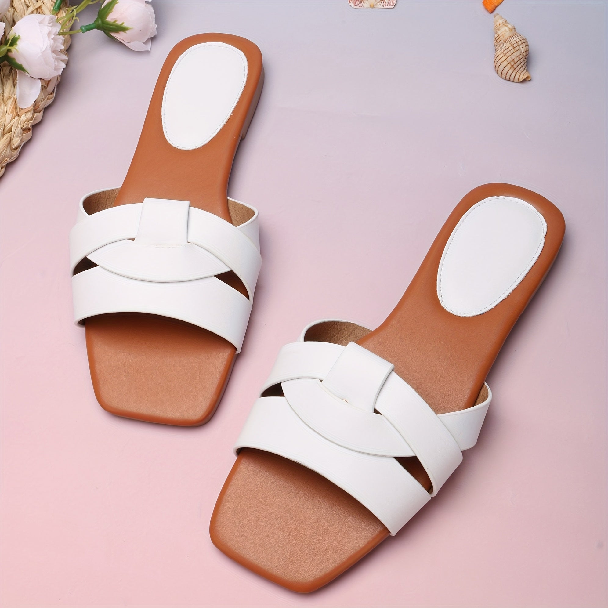 Women Summer Flat Sandals Open-Toe Casual Beach Shoes Cross Strap