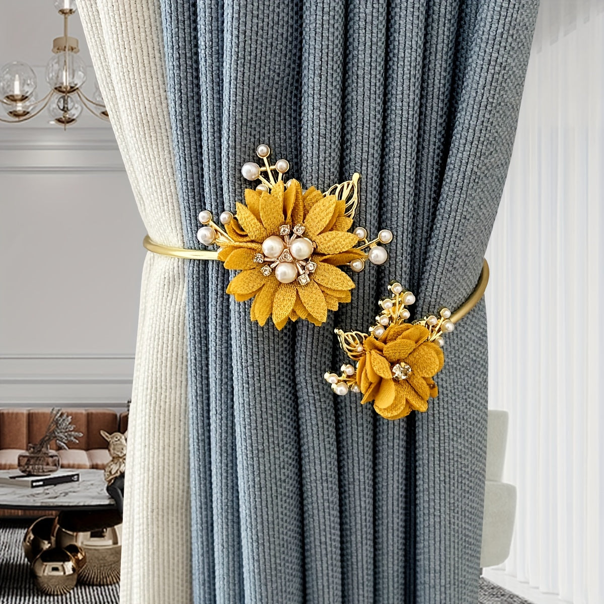 Metal Curtain Tieback with Faux Pearls for Living Room and Bedroom Decor