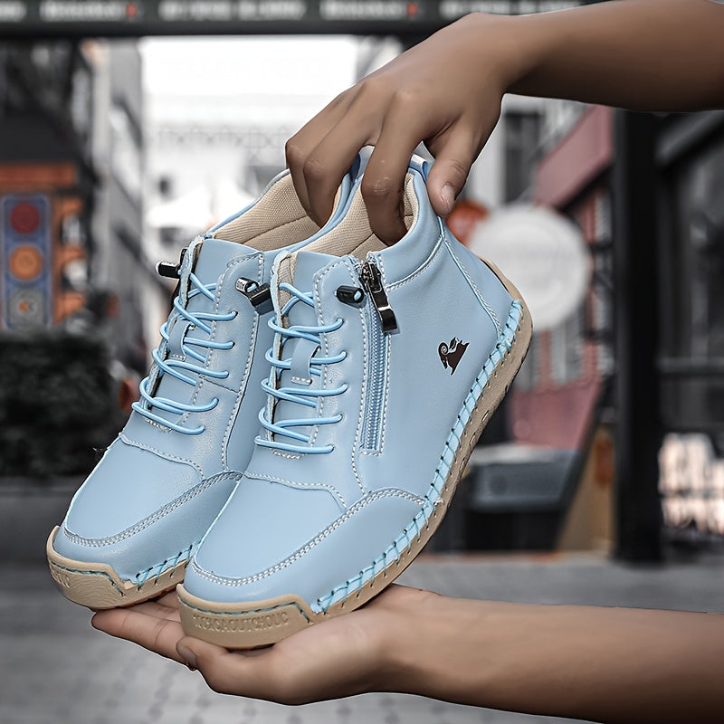 Women's Light Blue Casual Ankle Boots with Zipper and Non-Slip Sole