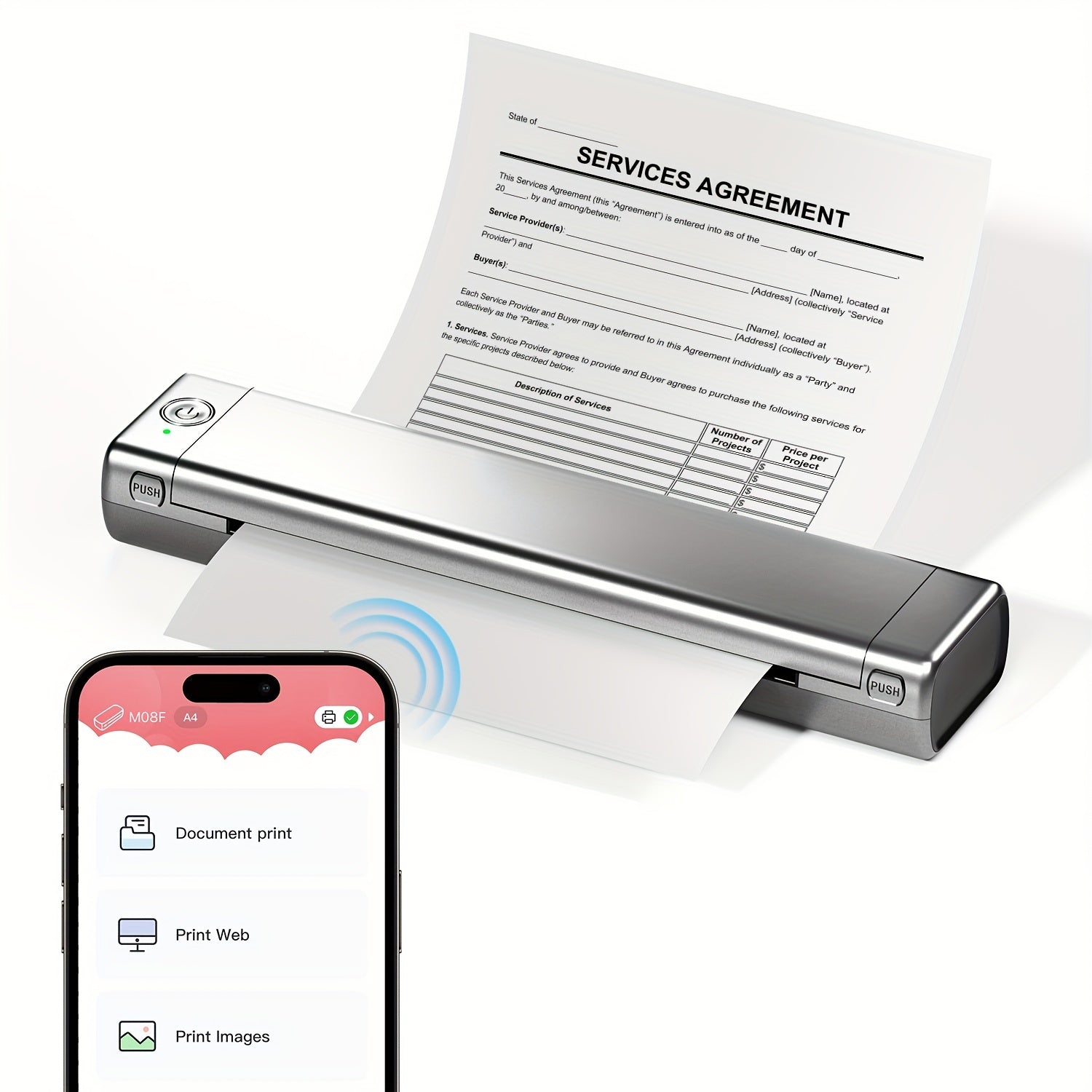 Portable Wireless Thermal Printer for Android iOS and Laptop US Letter Size