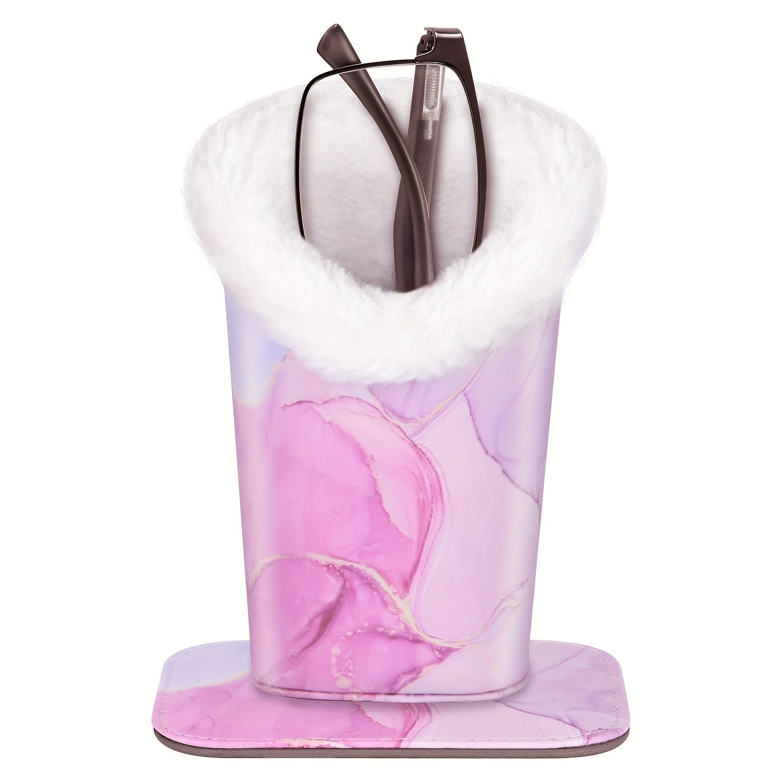White Plush Glasses Holder with Removable Magnetic Base Faux Leather Storage Case