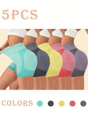 5-Pack Yuqori Bel Hip Ko'taruvchi Yoga Shortlari Ayollar Uchun, Seamless Trikotaj Matolari, O'rtacha Qo'llab-quvvatlash, 60% Polyester, 30% Polyamide, 10% Elastane, Bir Rang, 245gsm - Ichki Kiymlar va Ichki Kiymlar