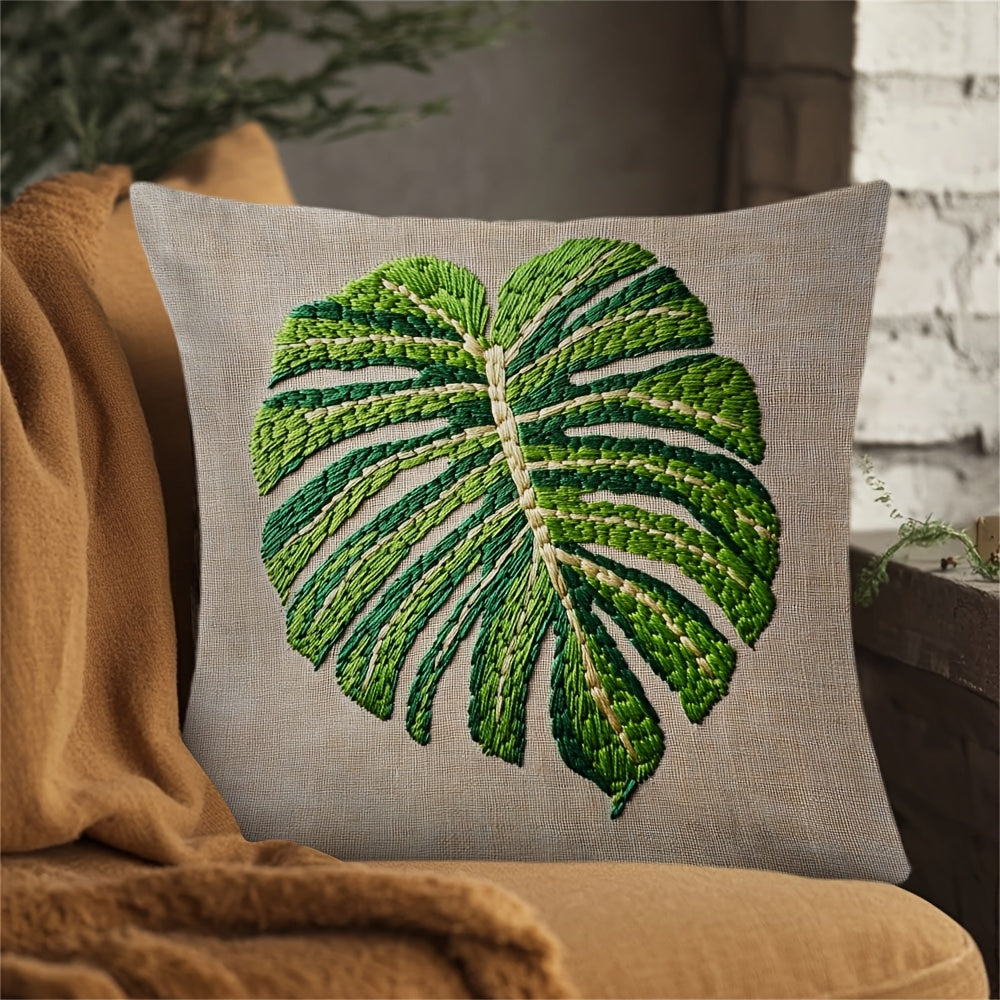 Monstera Leaf Pattern Pillow Cover 45cm Square Polyester Two-Sided Print Decorative Cushion Case