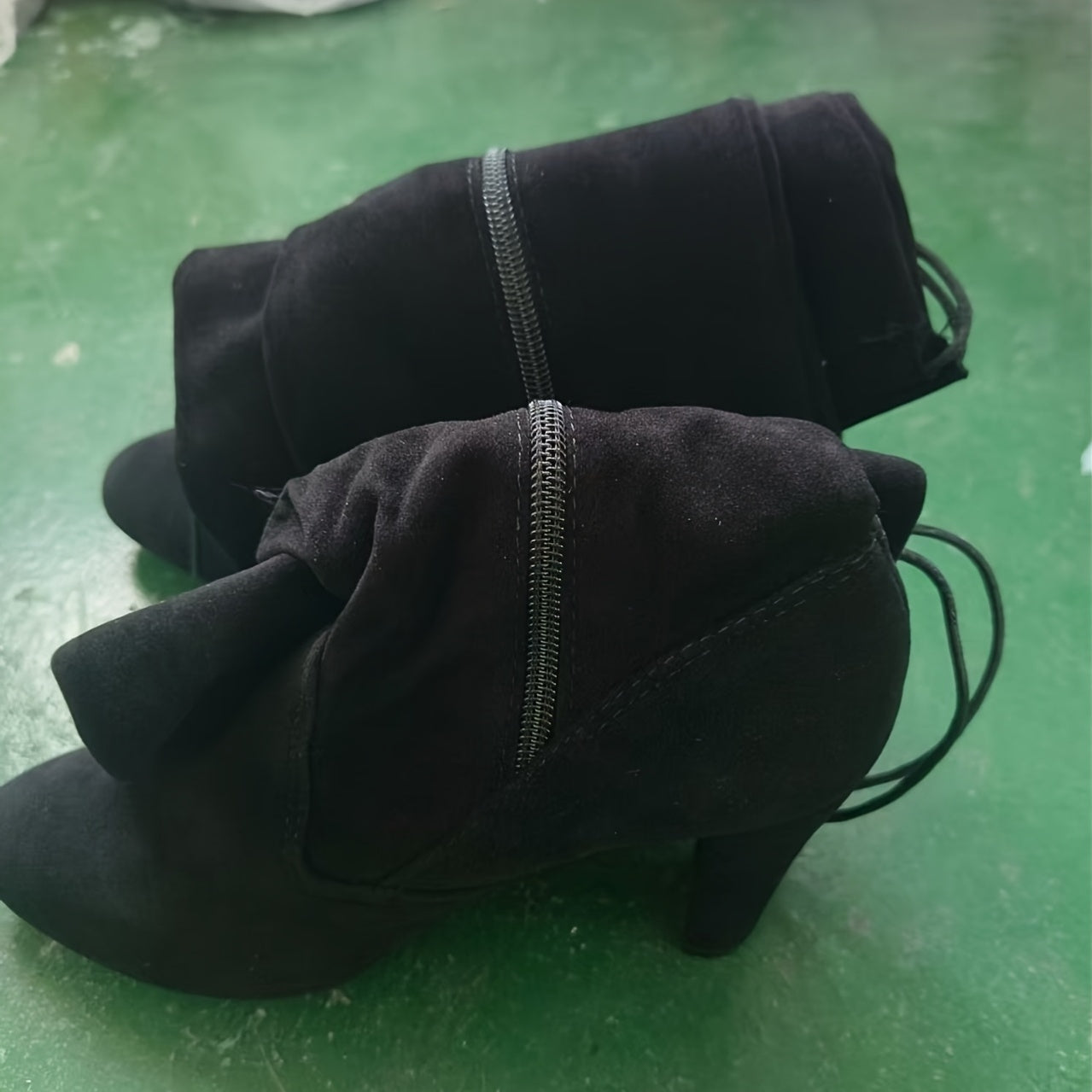 Women's Black Over-the-Knee Leather Boots with Pointed Toe and High Heel