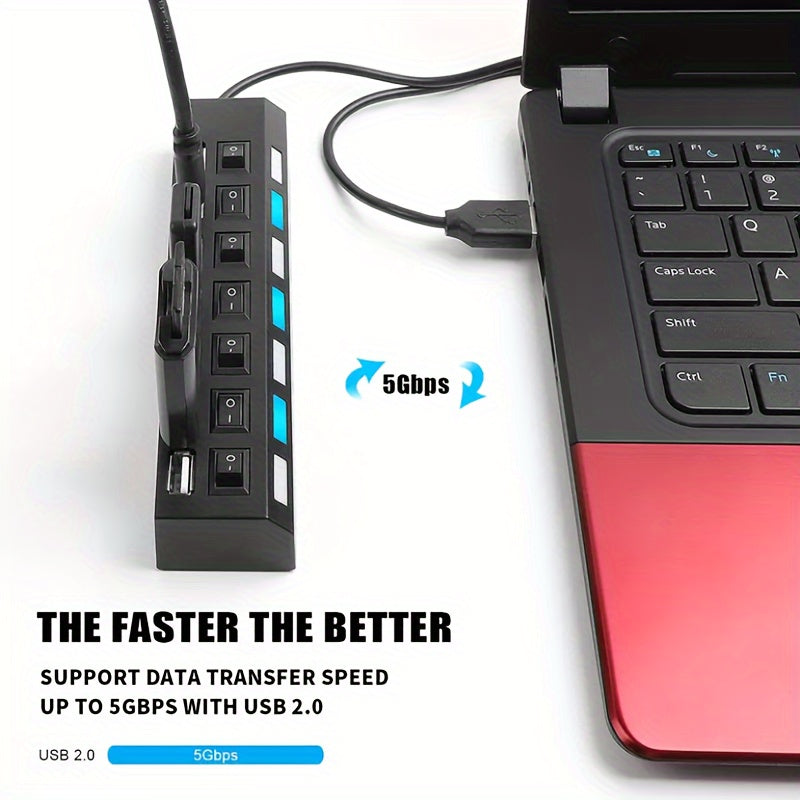High-Speed USB 2.0 Hub 4/7 Ports with Power Adapter and 30cm Cable Black or White