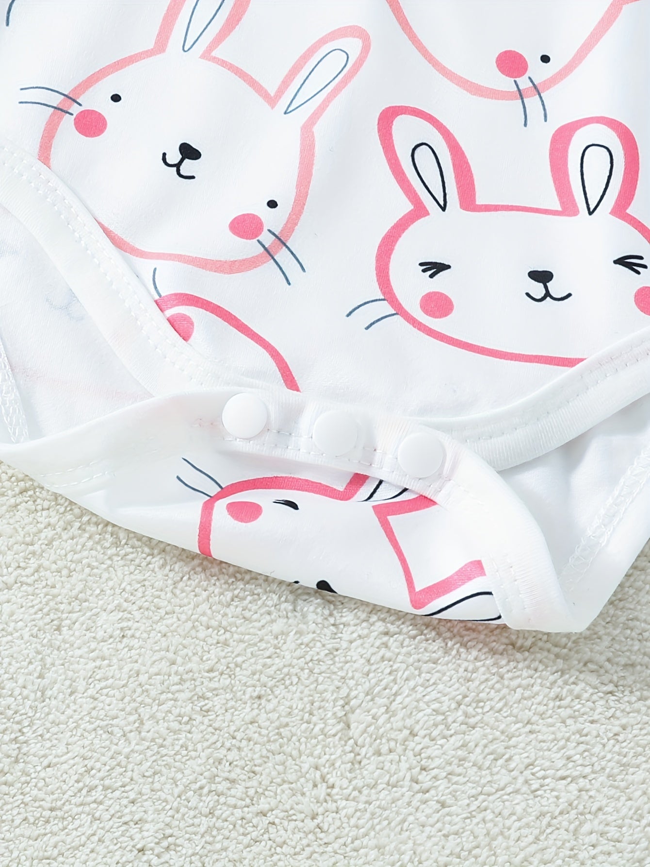 Set of Six Cute Bunny-Themed Short-Sleeve Cotton Baby Onesies for Outdoor Wear