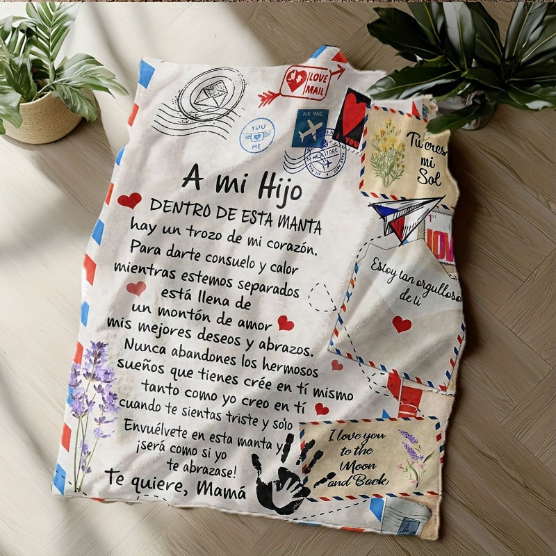 Spanish Message Plush Blanket for Son All-Season Hypoallergenic Flannel Throw Warm Gift