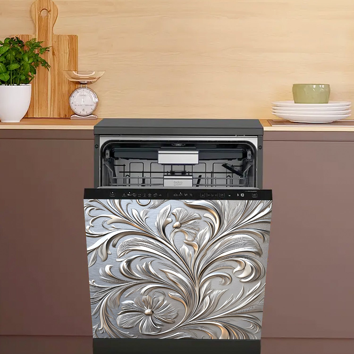 Eurasiyalik gul naqshli idish-tovoq yopishqoq magnit qopqog'i, suv o'tkazmaydigan, issiqlikka chidamli PVC 58.5x65 cm