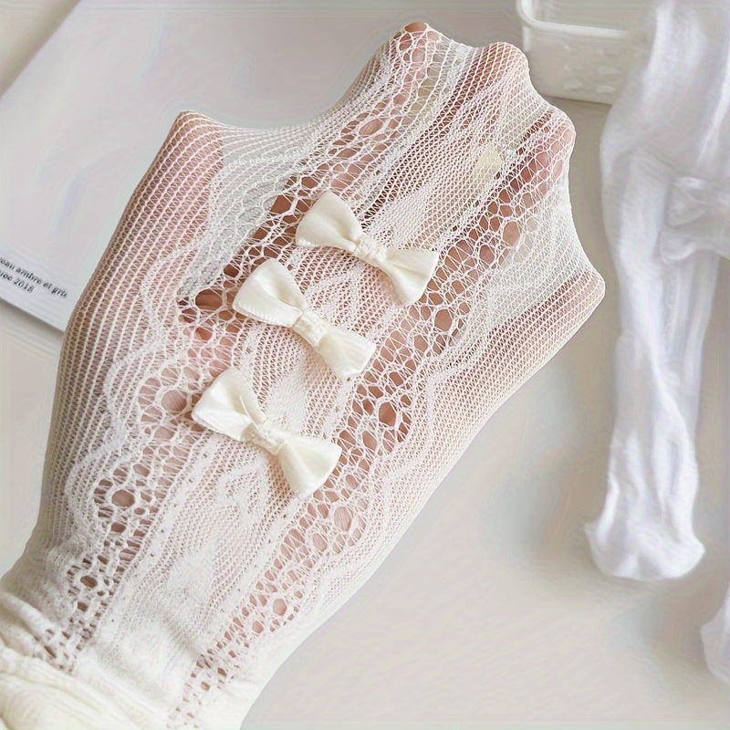 Girls' Kids Tights Spring Summer Thin Style Lace Bow Solid Color Knit Fabric