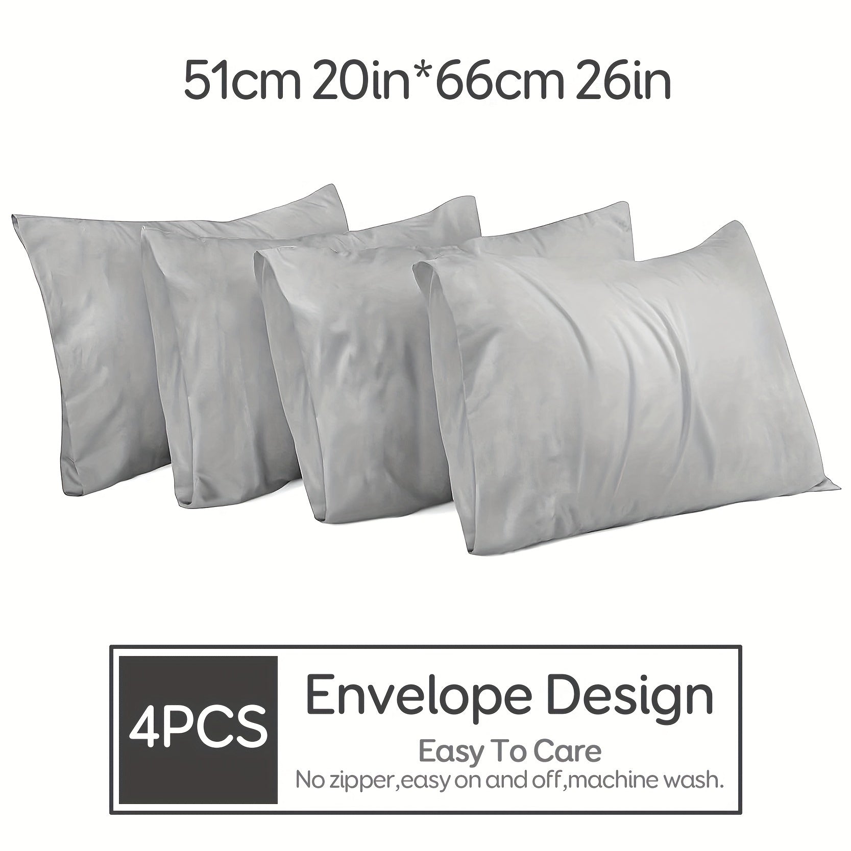 Set of 4 Microfiber Pillowcases Solid Color for Bedroom and Living Room