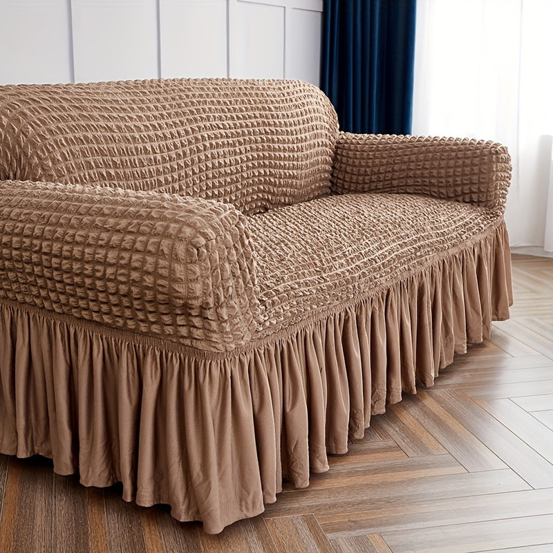 Beige Elastic Sofa Cover Fits All Sizes Machine Washable Living Room