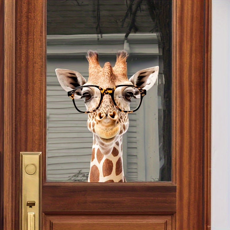 Giraffe Peeking Window Decal with Yellow Glasses Removable Wall Sticker for Bedroom Living Room Office