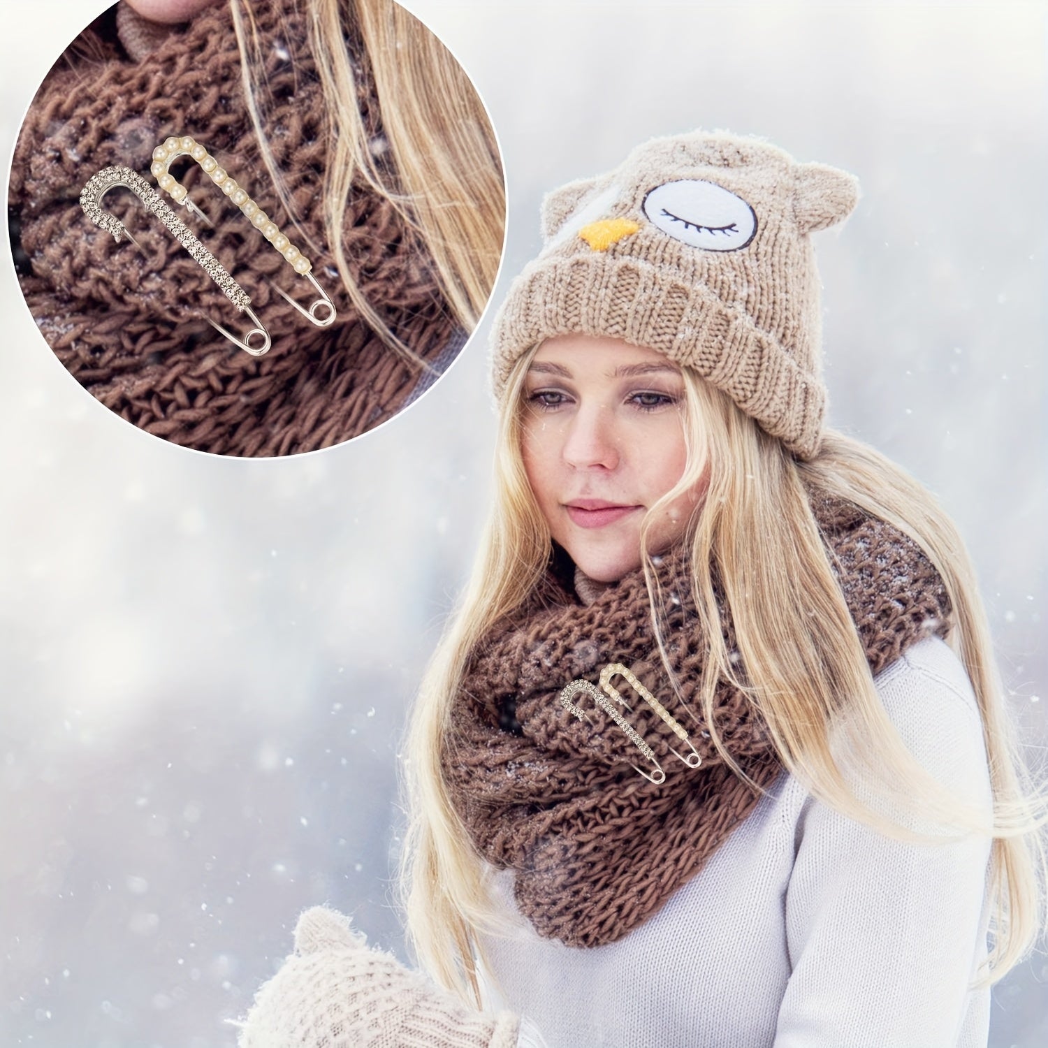 Oltin va kumushda faux kristal va marjon aksessuarlari bilan to'rt ta chiroyli alloy kvadrat brosh pinlar to'plami