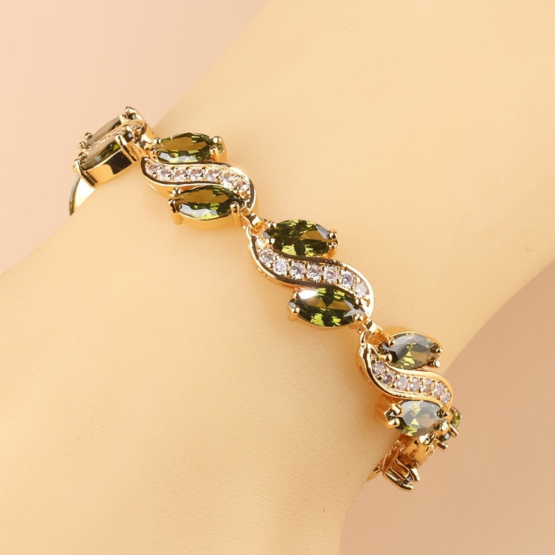 Zarif ayollar bilaguzugi, hashamatli kubik zirkon zanjir bilan - to'ylar va partiyalar uchun ideal, zamonaviy mis zargarlik tanlovi.