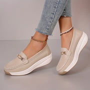 Women's Loafers with Metal Buckle Slip-On Flats Non-Slip Casual Shoes