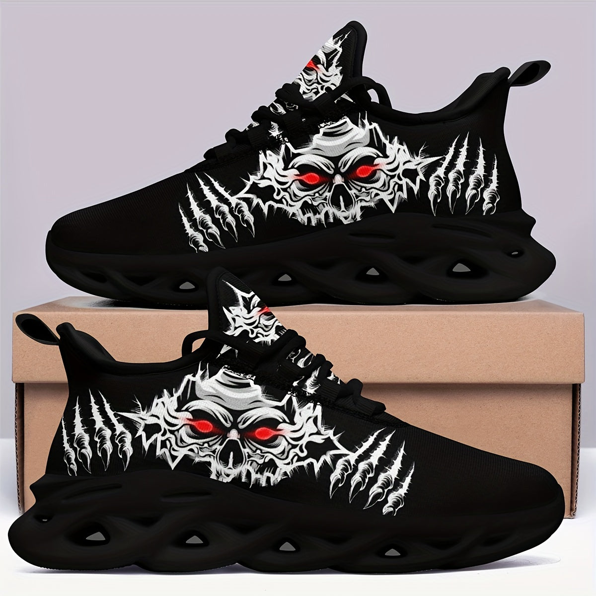 Men's Plus Size Skull Pattern Sneakers Breathable Durable Outdoor Casual Running Shoes
