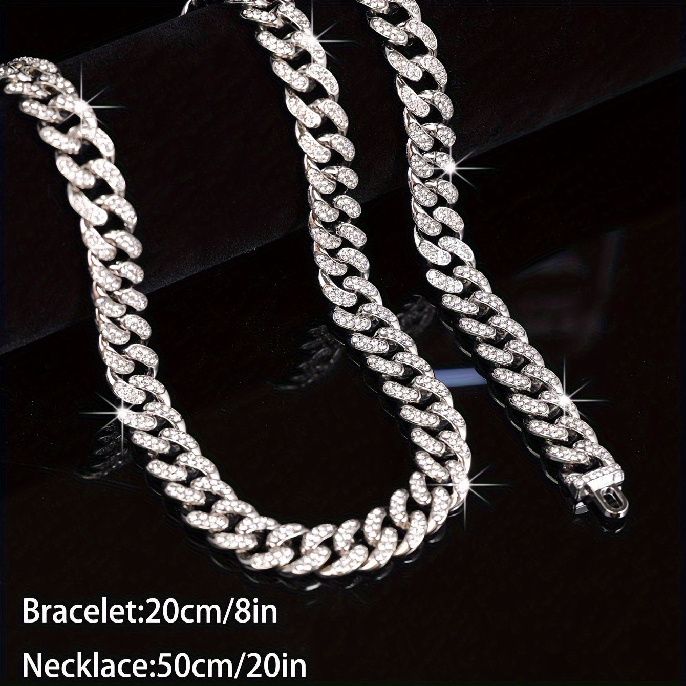 Set of 2 Hip Hop Style Necklace and Bracelet Jewelry for Men Women