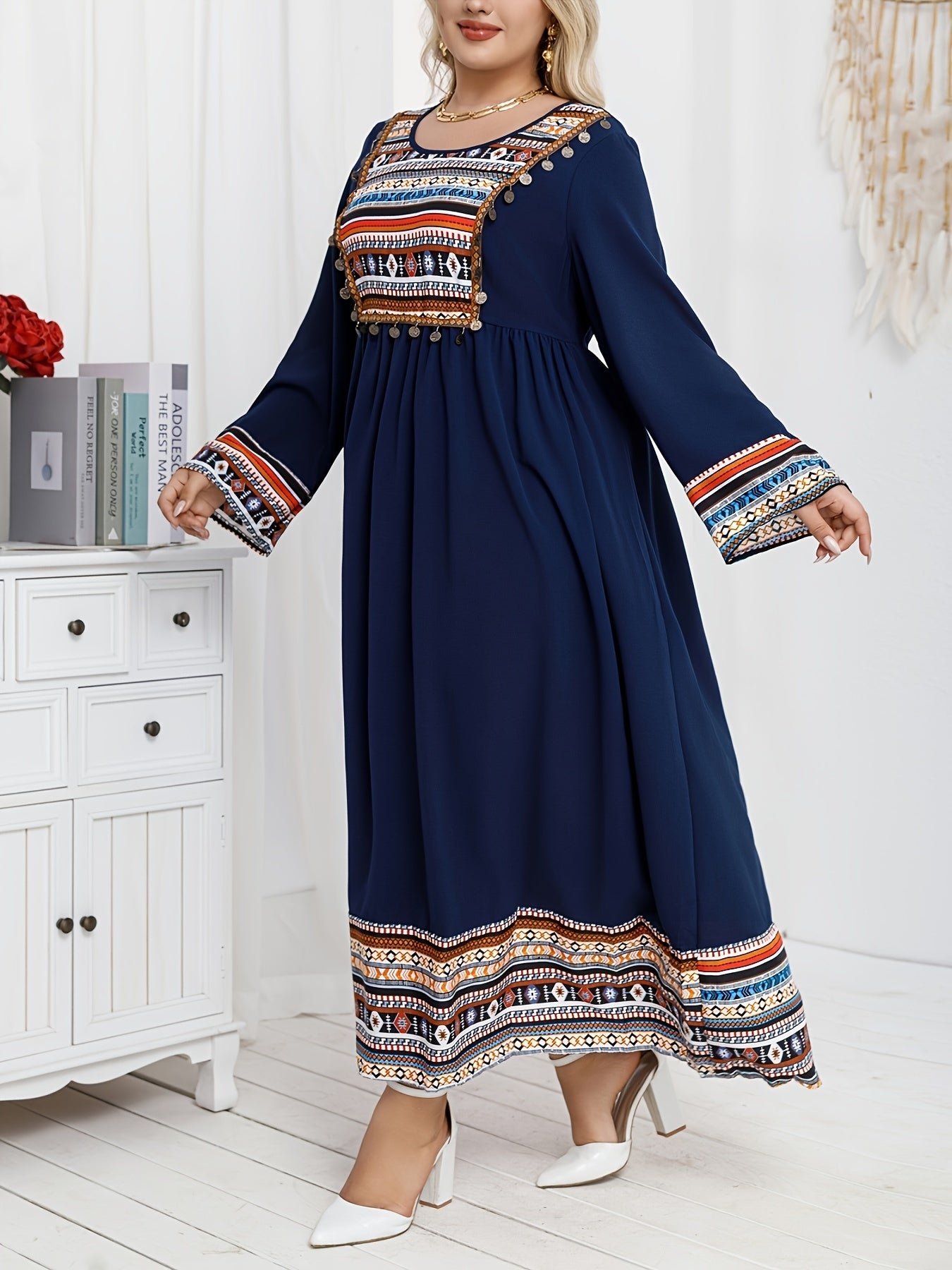 Women's Ethnic Style Printed Dress Plus Size Middle Eastern Directional